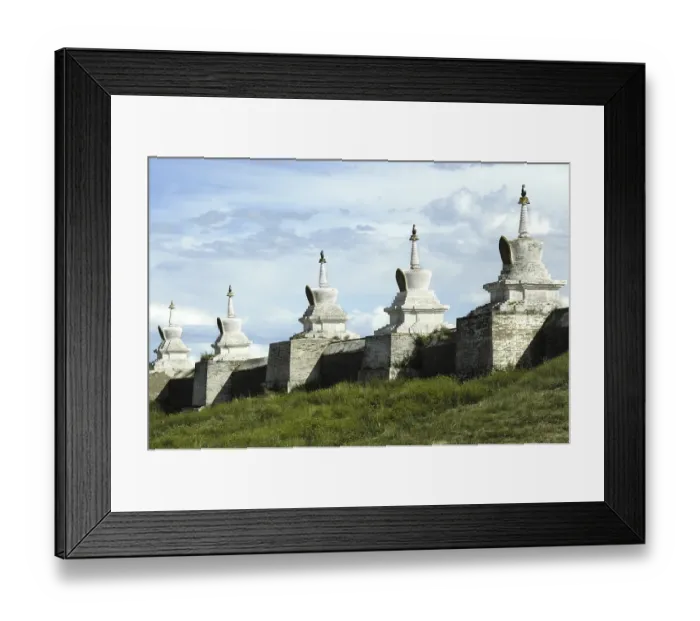 Framed Print : Row of towers stupas in wall of Buddhist monastery Erdene Zuu
