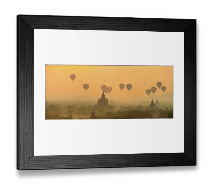 Framed Print : View of pagodas with hot air balloons Framed Print : View of pagodas with hot air balloons