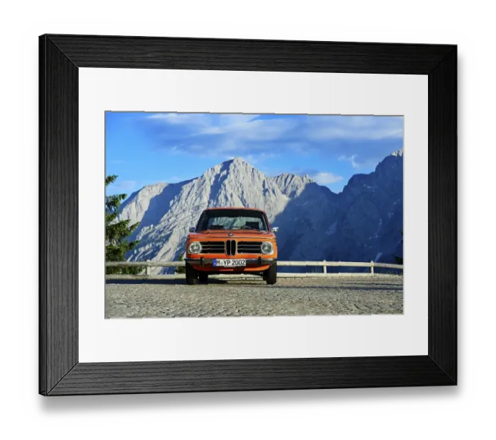 Framed Print : BMW 2002 tii, classic car on the Rossfeld panorama road Framed Print : BMW 2002 tii, classic car on the Rossfeld panorama road