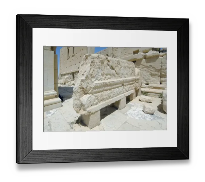 Framed Print : Bas-reliefs on marble in the Temple of Bel in the ancient city of Palmyra