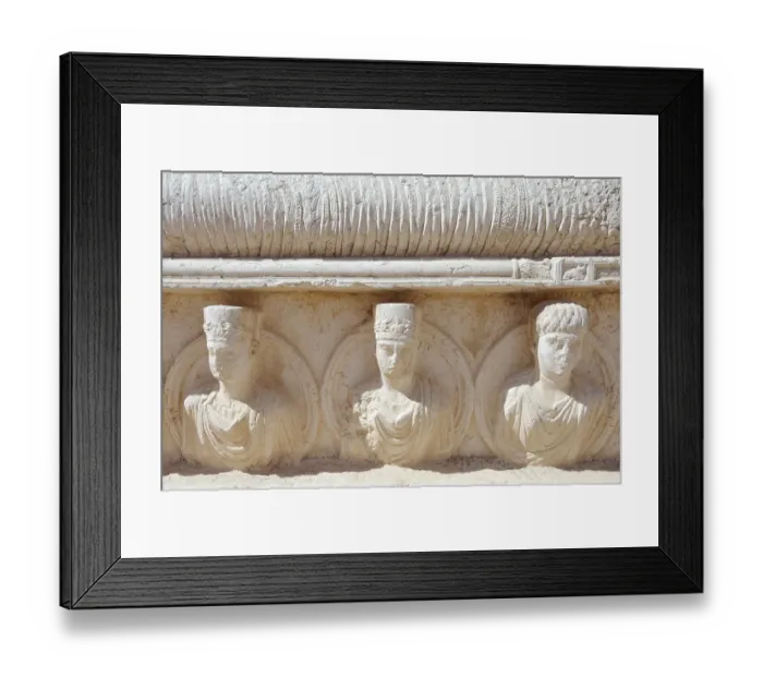 Framed Print : Bas-relief on a sarcophagus, ancient city of Palmyra