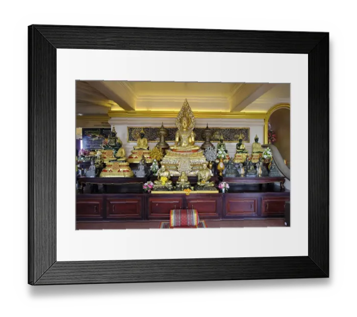 Framed Print : Wat Saket or Golden Mount, golden Buddha figures at the entrance Framed Print : Wat Saket or Golden Mount, golden Buddha figures at the entrance