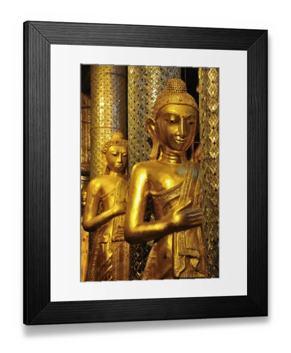 Framed Print : Golden Buddha statues, Shwedagon Pagoda