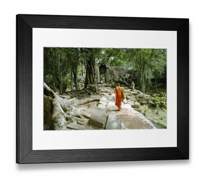 Framed Print : Monk walking in the ruins of Angkor Wat Framed Print : Monk walking in the ruins of Angkor Wat