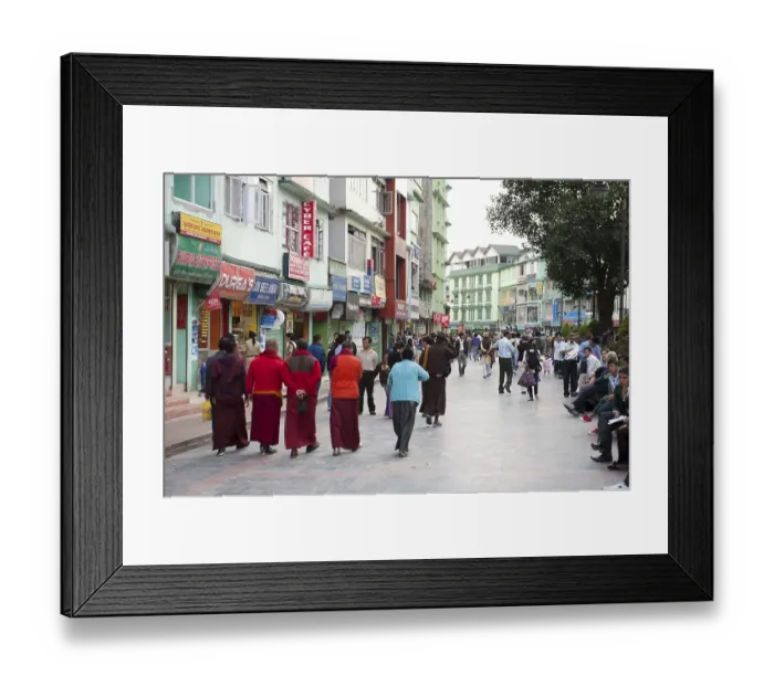 Framed Print : Buddhist monks strolling in the pedestrian zone Framed Print : Buddhist monks strolling in the pedestrian zone