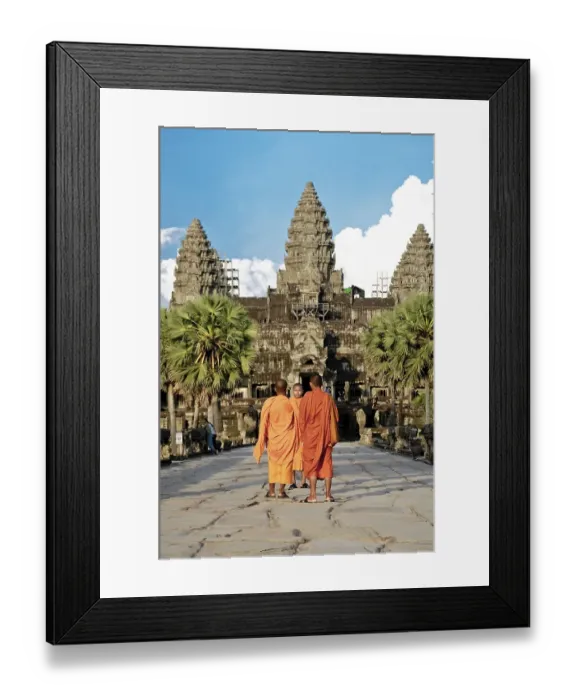Framed Print : Monks wearing orange robes, Angkor Wat complex