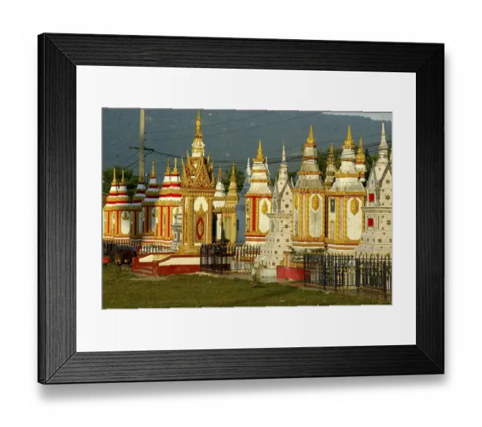 Framed Print : Many colourful stupas monastery Wat Tham Fai Pakse Laos