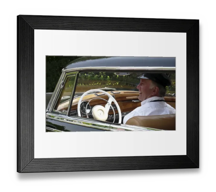 Framed Print : Chauffeur in a Mercedes Benz 300D