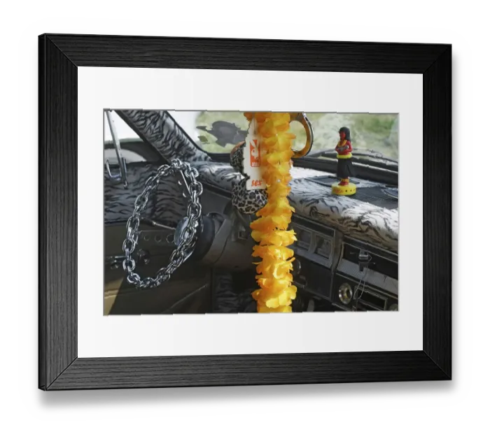 Framed Print : Extraordinary steering wheel and dashboard of an American car