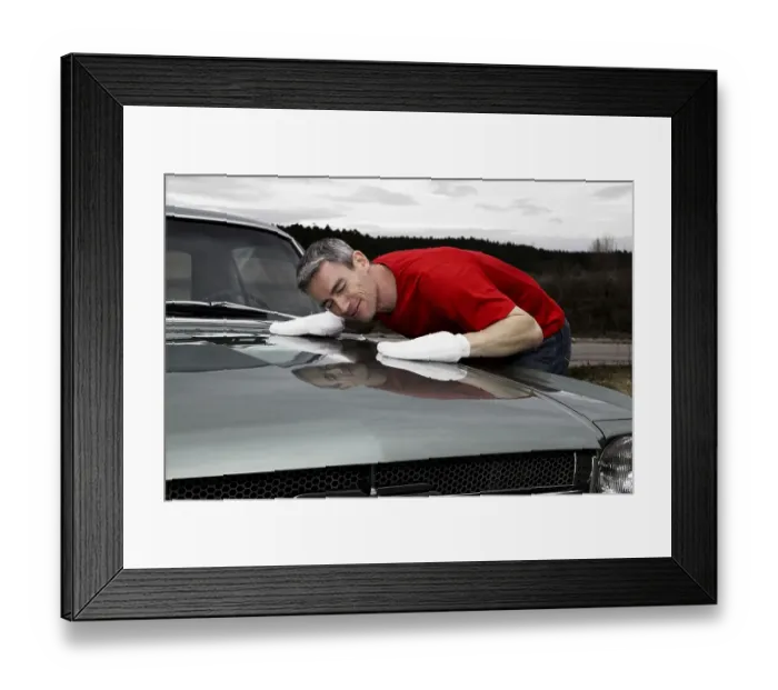 Framed Print : Man lovingly caring for his vintage car