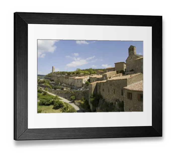 Framed Print : View over the Cathar village with remaining castle tower on the left