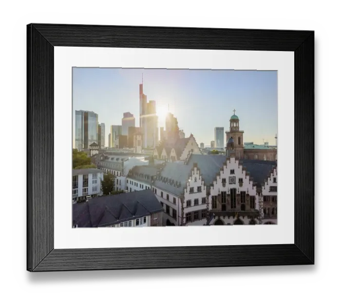 Framed Print : Old town and downtown with highrises during sunny day in Frankfurt am Main Framed Print : Old town and downtown with highrises during sunny day in Frankfurt am Main