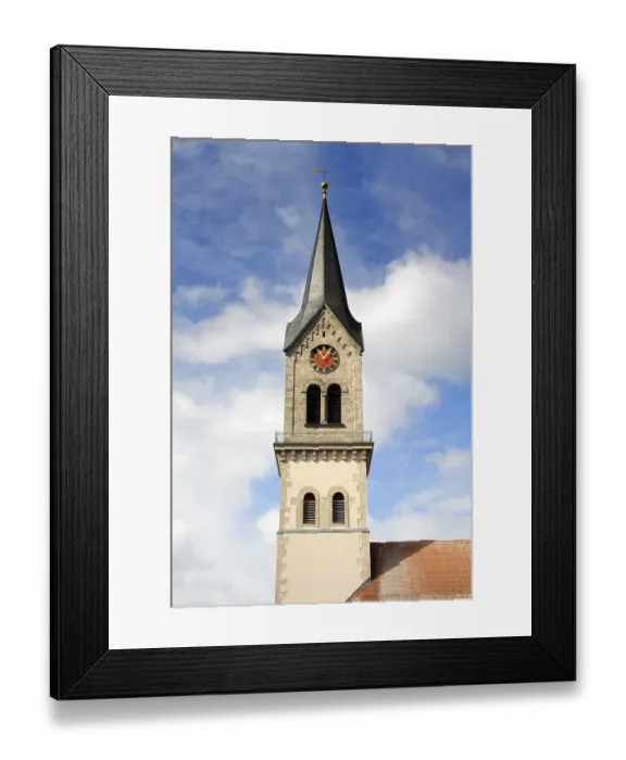 Framed Print : Tuttlingen - the historical clock-tower from the church saint peter an paul - Baden Wuerttemberg