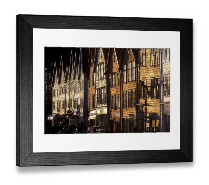 Framed Print : Row of houses, Tyske Bryggen in the evening light