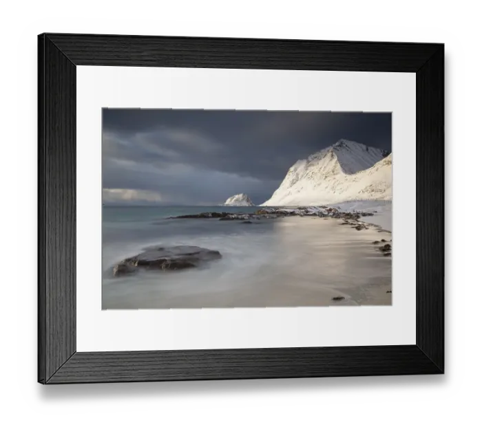 Framed Print : Bay Vikbukta in winter, Lofoten, Norway, Europe