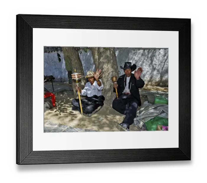 Framed Print : Pilgrims with prayer wheels, Shigatse near Lhasa