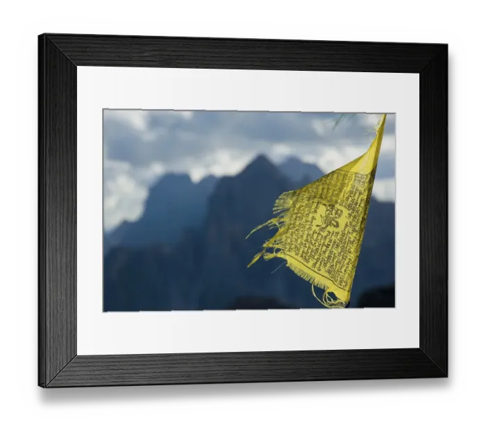 Framed Print : Buddhist prayer flag, Dreizinnen Three Pinnacles Area