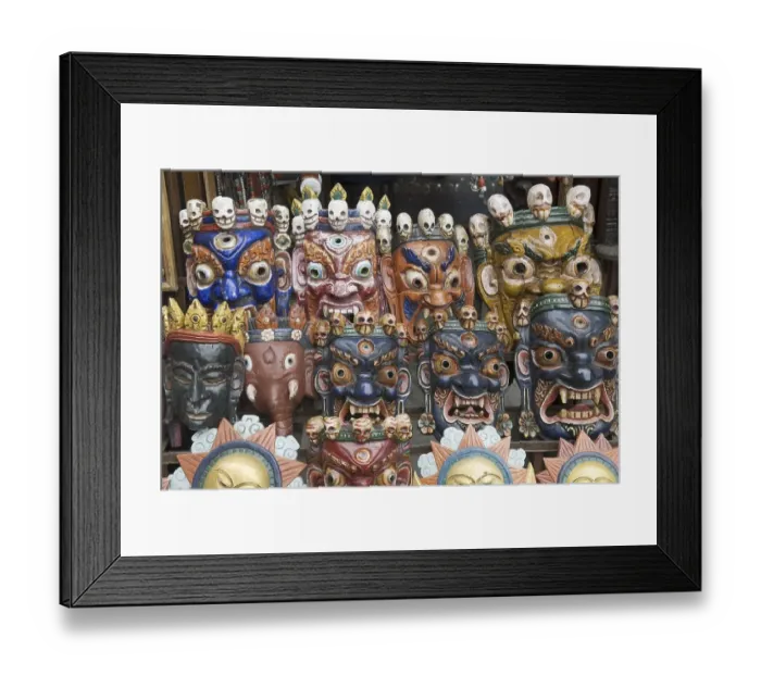 Framed Print : Nepalese dance mask, Swayambhunat Temple Framed Print : Nepalese dance mask, Swayambhunat Temple