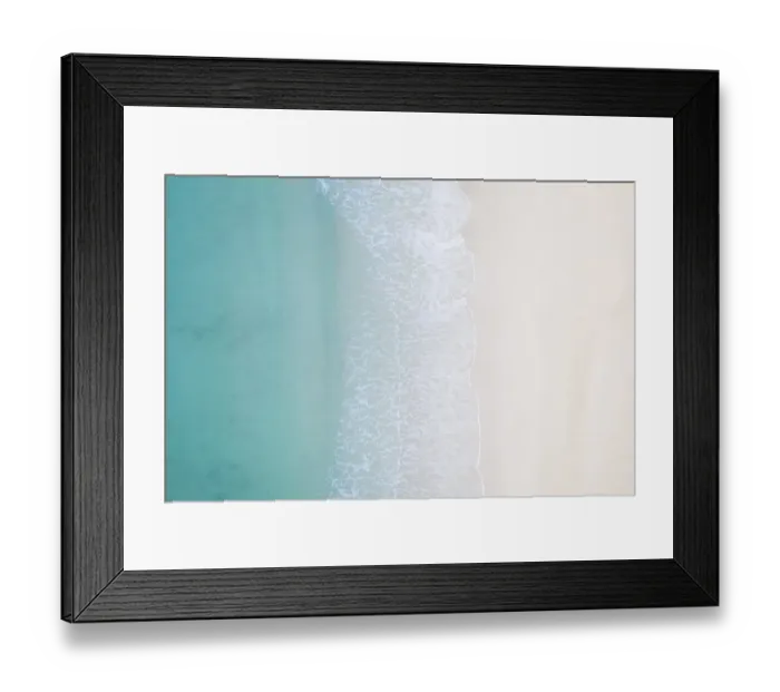 Framed Print : Drone shot, Haukland beach from above with white sand and turquoise water Framed Print : Drone shot, Haukland beach from above with white sand and turquoise water