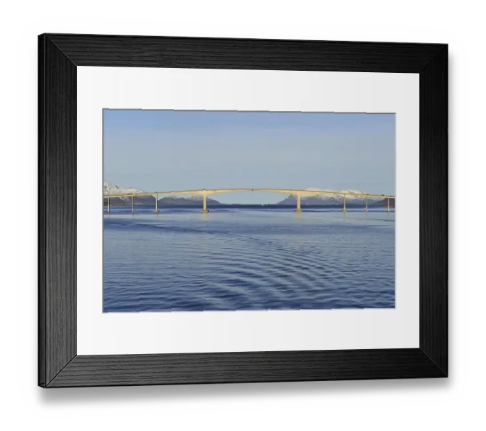 Framed Print : Sortland Bridge over wavy blue waters of Sortlandssundet strait