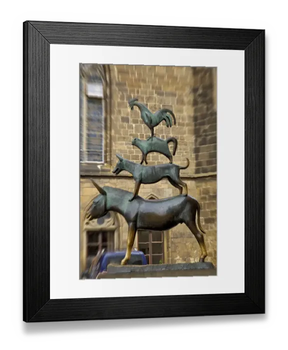Framed Print : The artist Gerhard Marcks, Bremen Town Musicians (fairy tale by the Brothers Grimm)