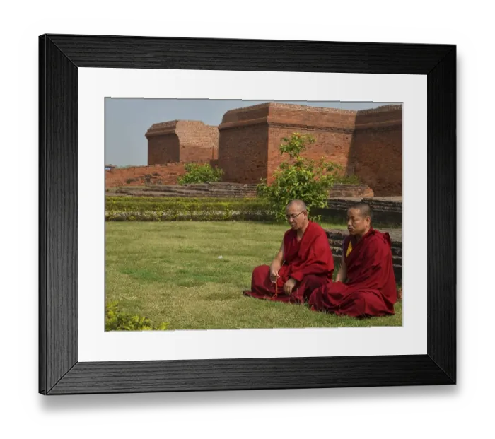 Framed Print : Buddhism, Tibetan monks in red robes in meditation