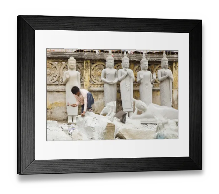 Framed Print : Mason making Buddha figures, Phnom Penh Framed Print : Mason making Buddha figures, Phnom Penh