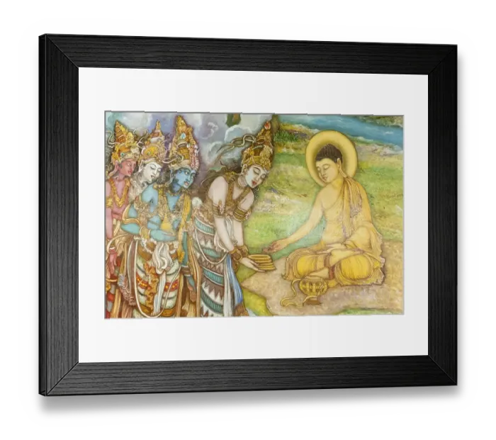 Framed Print : Mural painting, illustration of Buddha and worshippers