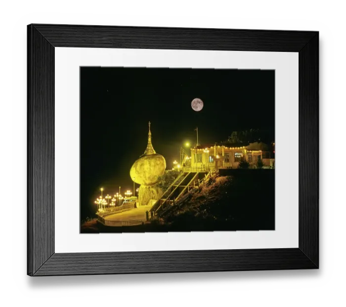 Framed Print : Golden Rock or Kyaiktiyo Pagoda illuminated at night with a full moon Framed Print : Golden Rock or Kyaiktiyo Pagoda illuminated at night with a full moon