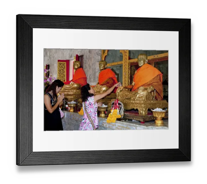 Framed Print : Believers giving offerings Wat Chalong Phuket Island Southern Thailand Southeast Asia