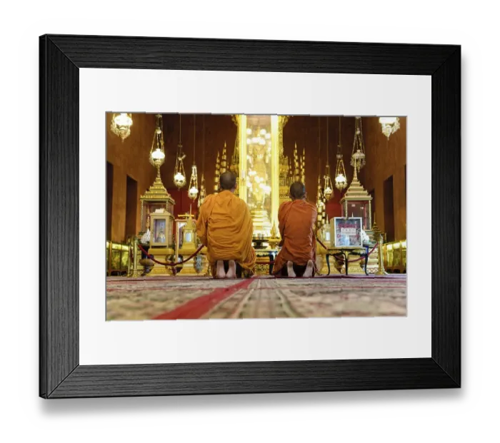 Framed Print : Monks praying in Silver Pagoda