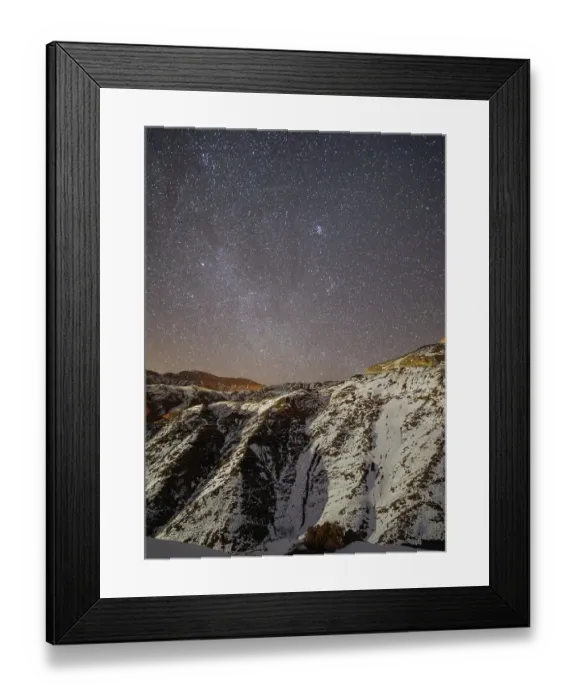 Framed Print : Starry sky over snowy mountains
