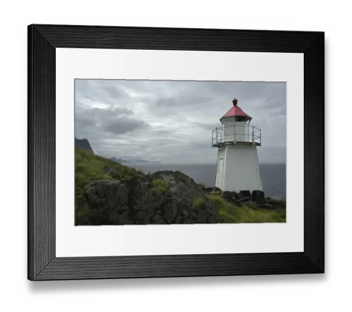 Framed Print : Lighthouse near Unnstad Vestvagoya Lofoten Norway