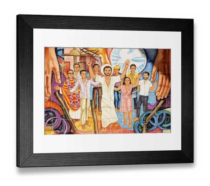 Framed Print : Mural, wall tiles, Catholic church Framed Print : Mural, wall tiles, Catholic church