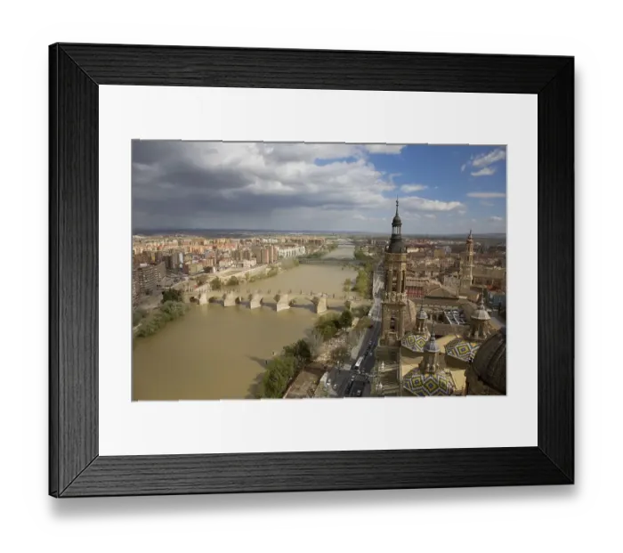 Framed Print : View upon the city and the Ebro River from the Basilica del Pilar