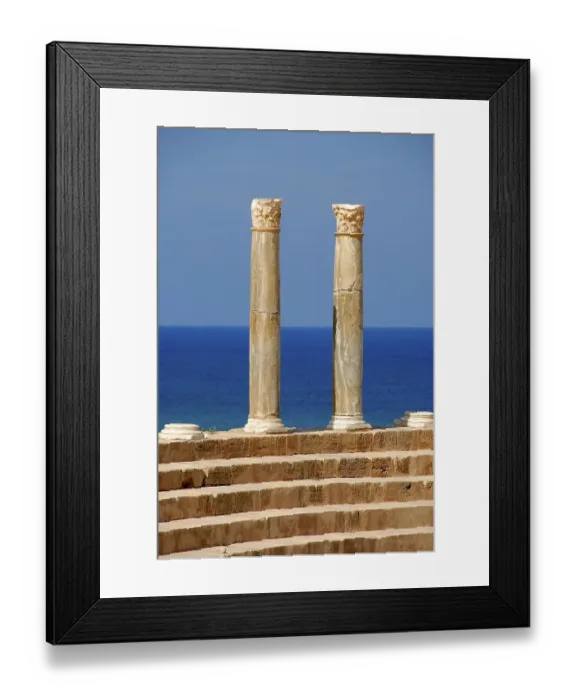 Framed Print : Two pillars with corinthian capital Roman theatre Leptis Magna Libya