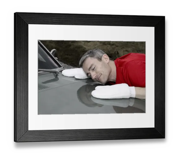 Framed Print : Man lovingly caring for his vintage car