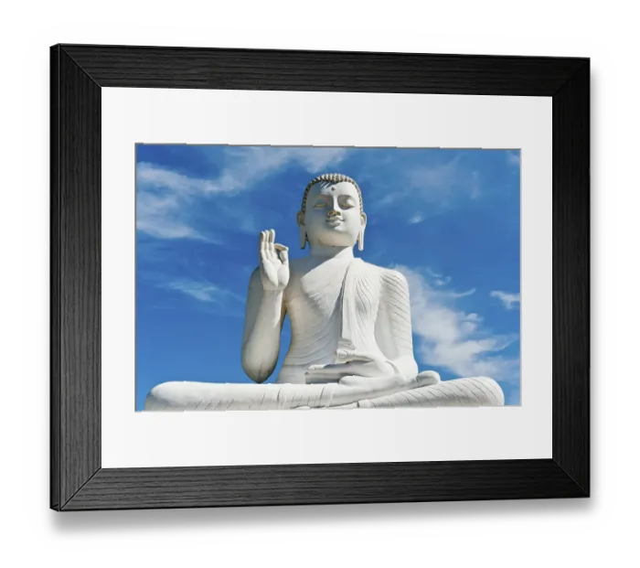 Framed Print : Theravada Buddhism, white statue of Buddha seated in the lotus position