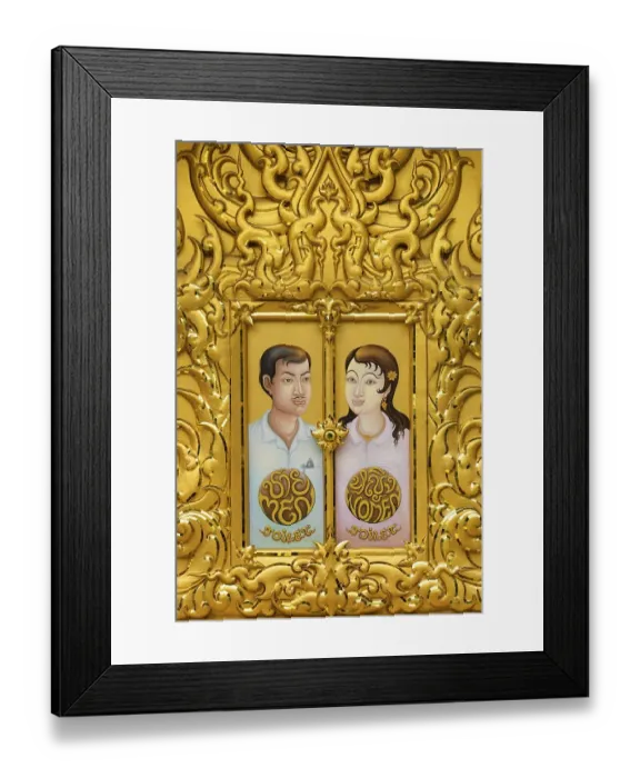 Framed Print : Gold plated sign Toilet, Wat Rong Khun