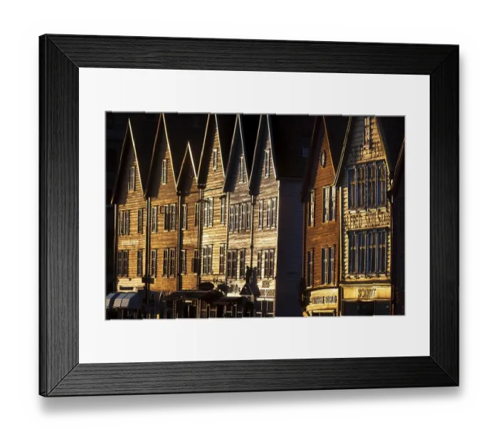 Framed Print : Row of houses, Tyske Bryggen in the evening light Framed Print : Row of houses, Tyske Bryggen in the evening light