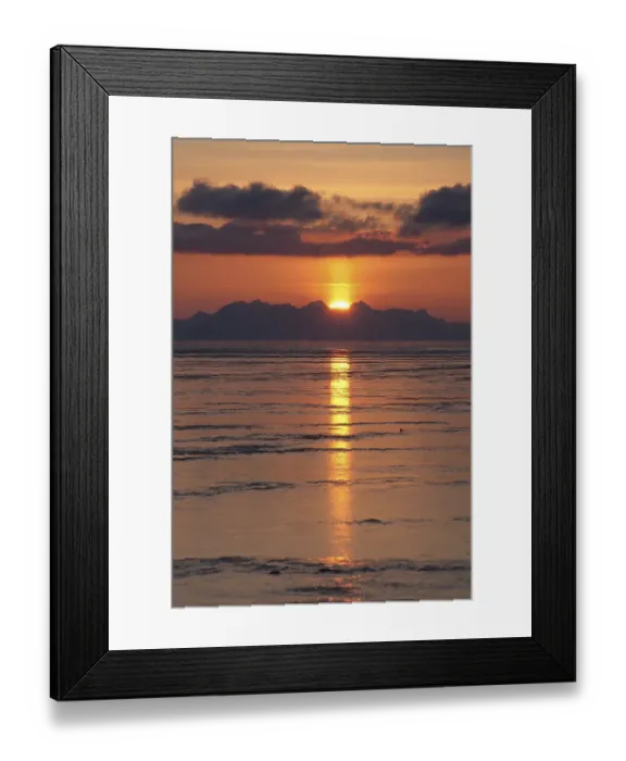 Framed Print : Sunset behind the mountains of the Isfjorden with reflections in the tidal flats