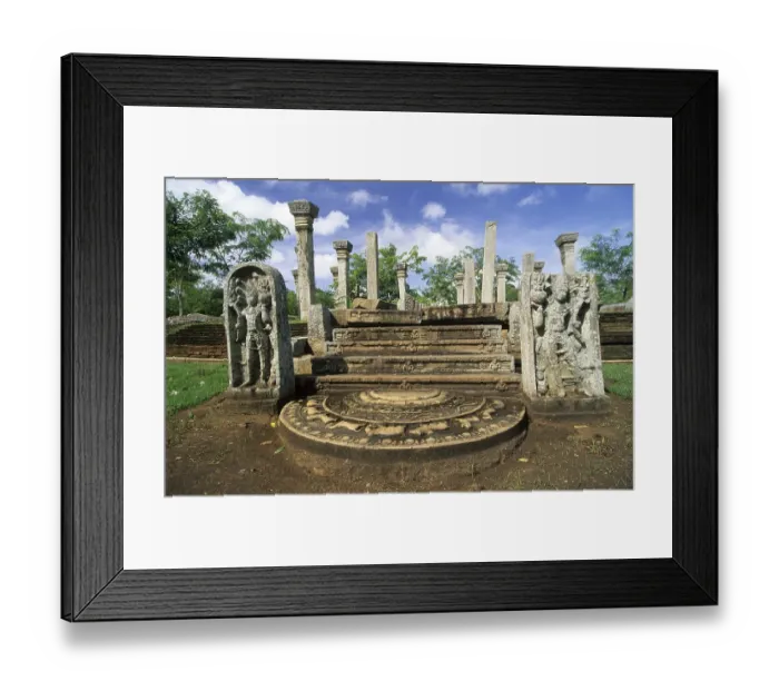 Framed Print : Moon stone at Mahasen palace in Anuradhapura