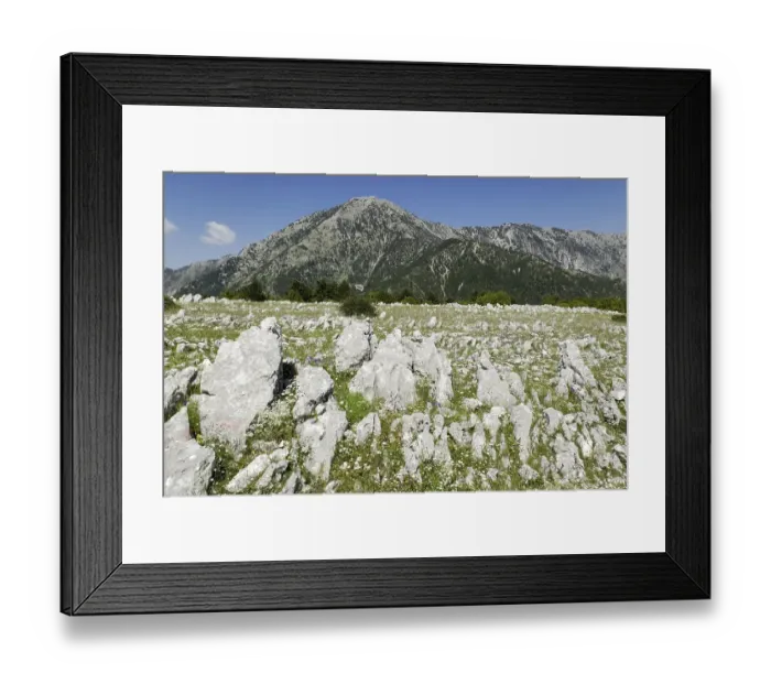 Framed Print : Limestone and karst in Llogara