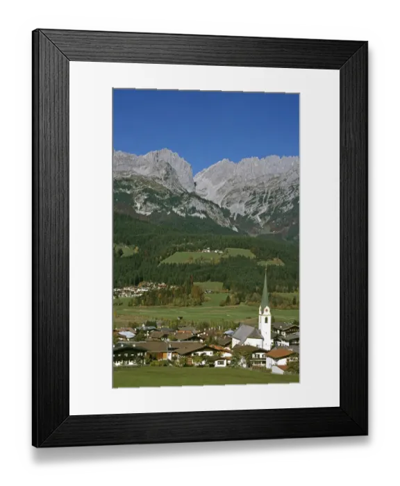 Framed Print : Village of Ellmau and the mountain range of the Wilder Kaiser Tyrol Austria