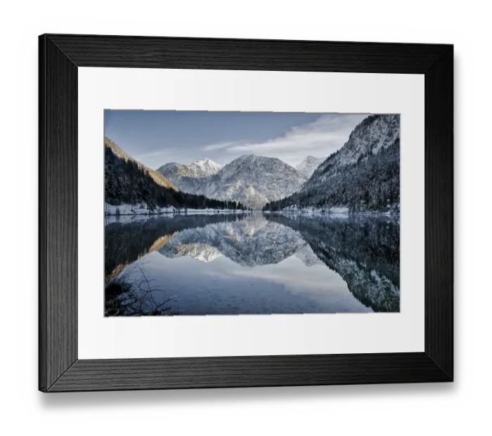 Framed Print : Sunset from lake in winter, Plansee