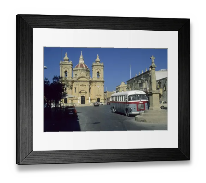 Framed Print : Old bus in front of the church of Nadur