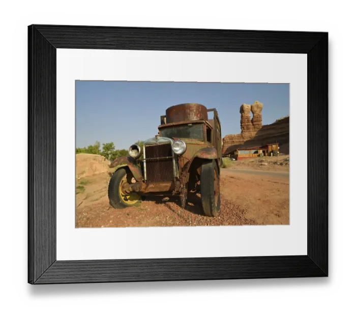 Framed Print : Vintage Chevrolet Chevy truck in front of Twin Rocks Trading Post