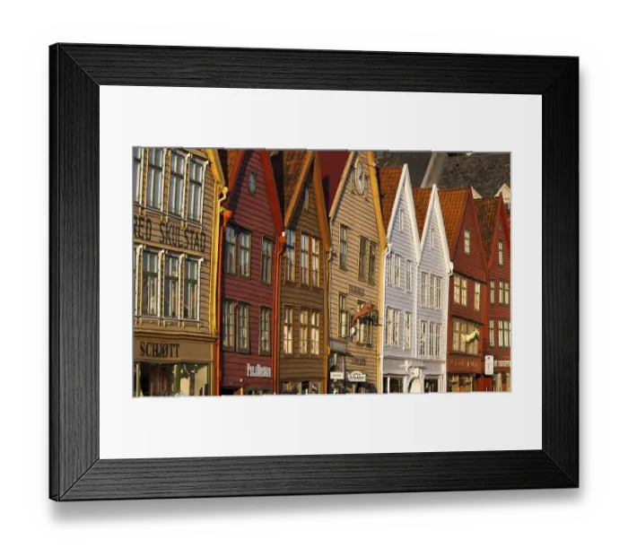Framed Print : Row of houses, Tyske Bryggen in the evening light Framed Print : Row of houses, Tyske Bryggen in the evening light