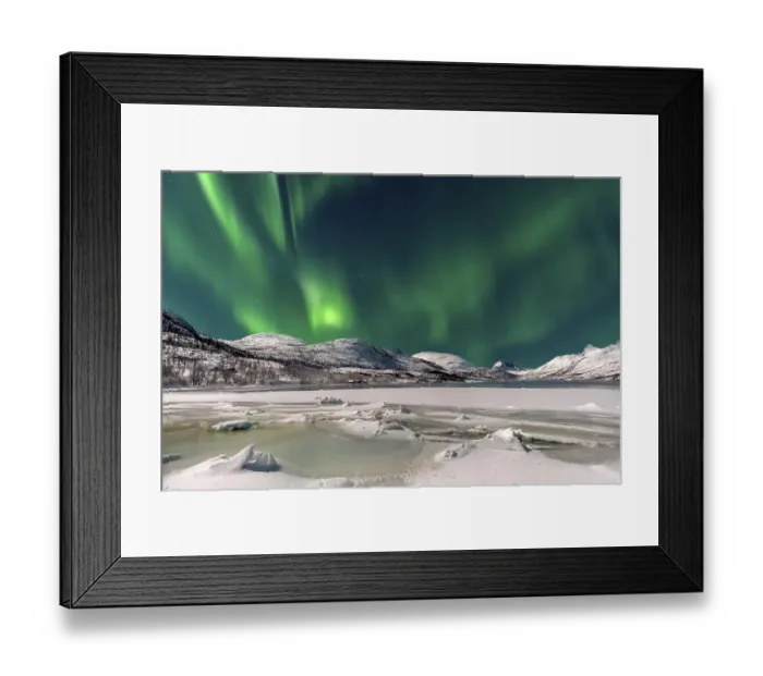 Framed Print : Ice landscape with northern lights