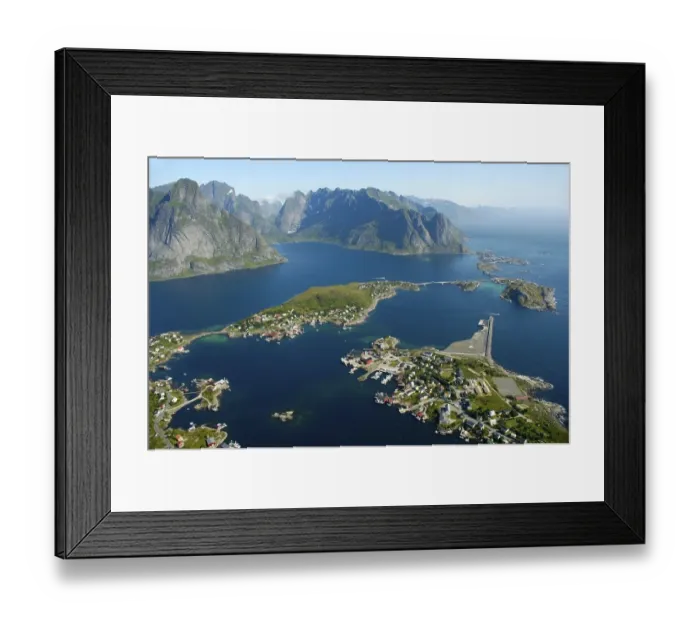 Framed Print : View from Reinebringen on Reine and Reinefjorden with mountains Moskenesoya Lofoten Norway Framed Print : View from Reinebringen on Reine and Reinefjorden with mountains Moskenesoya Lofoten Norway